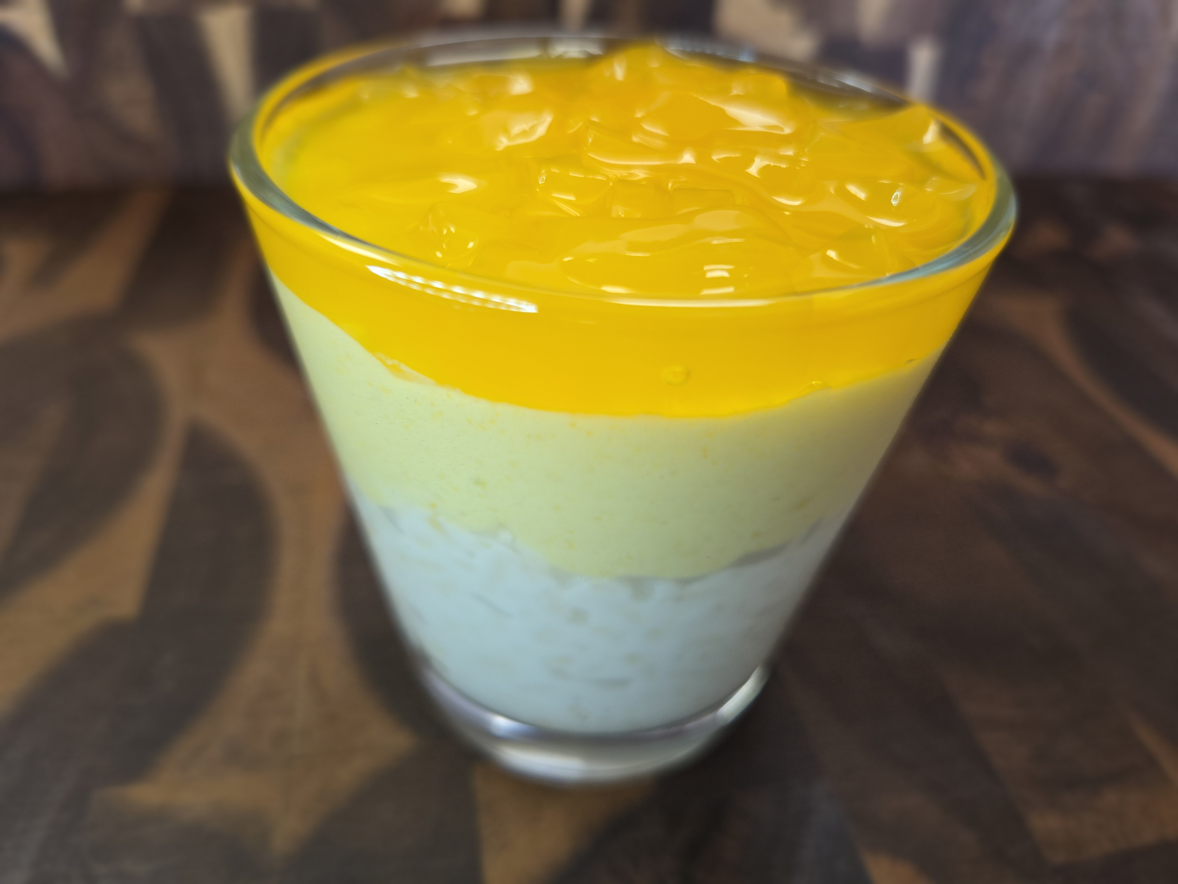Coconut Pudding with Mango Mousse and Mango Jelly
